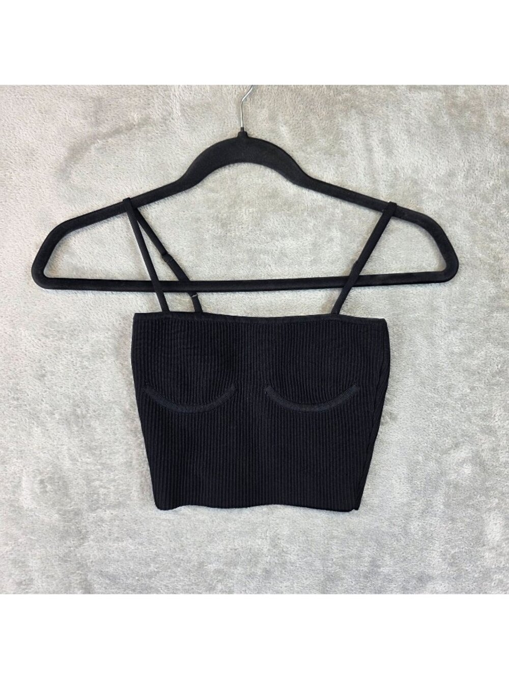 Babaton Tank Top Womens 2XS Black Square Neck Ribbed Adjustable Strap Cropped